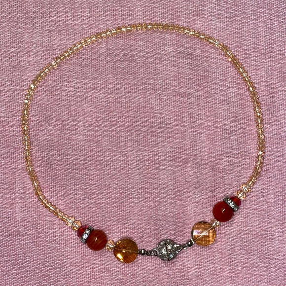Red Orange Gold Two in One Necklace with Earrings - Picture 4 of 5